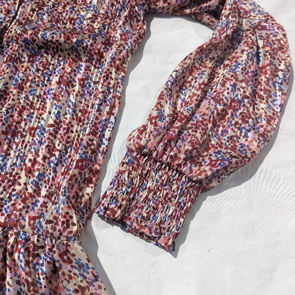 Terre Bleue Light Airy Long Sleeve Dress with Dots and Shimmer Thread Size 36 XS - Picture 4 of 8